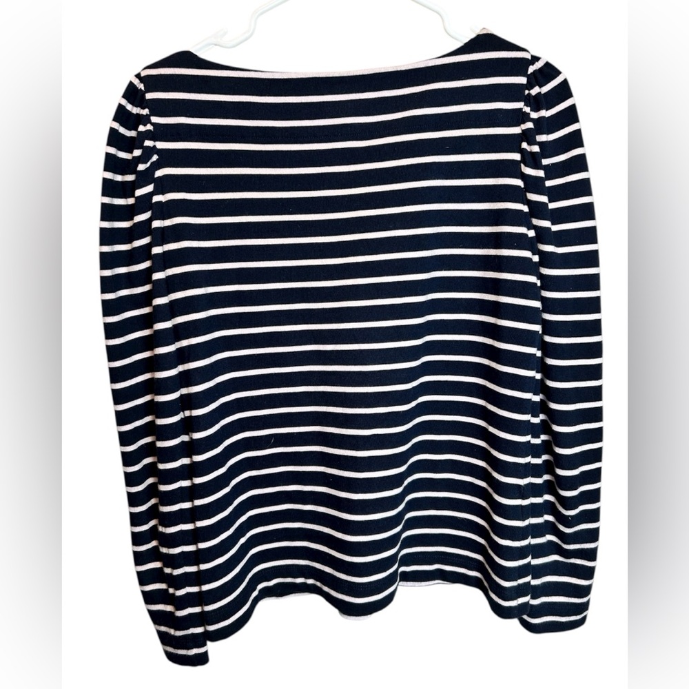 La Vie Rebecca Taylor Pink Navy Striped Puff Sleeve Size Small - Picture 3 of 4